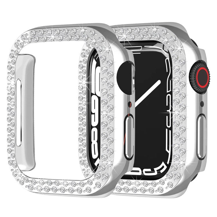 Shiny Rhinestone Hard PC Watch Case Frame Cover for Apple Watch Series 9 / 8 / 7 41mm - Silver