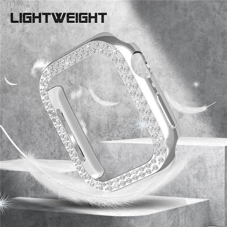 Shiny Rhinestone Hard PC Watch Case Frame Cover for Apple Watch Series 9 / 8 / 7 41mm - Silver