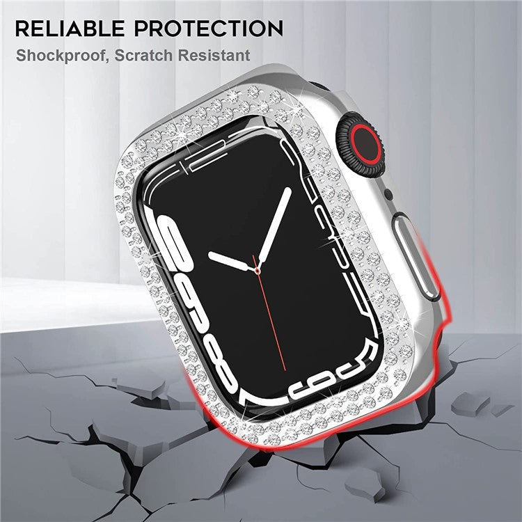 Shiny Rhinestone Hard PC Watch Case Frame Cover for Apple Watch Series 9 / 8 / 7 41mm - Silver