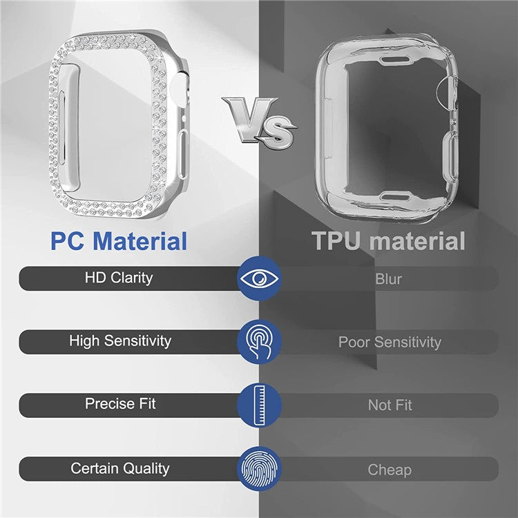 Shiny Rhinestone Hard PC Watch Case Frame Cover for Apple Watch Series 9 / 8 / 7 41mm - Silver
