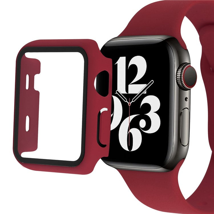 For Apple Watch SE (2022) / SE / Series 6 / 5 / 4 40mm Hard PC Frame Cover with Tempered Glass Screen Protector Overall Protective Case - Wine Red