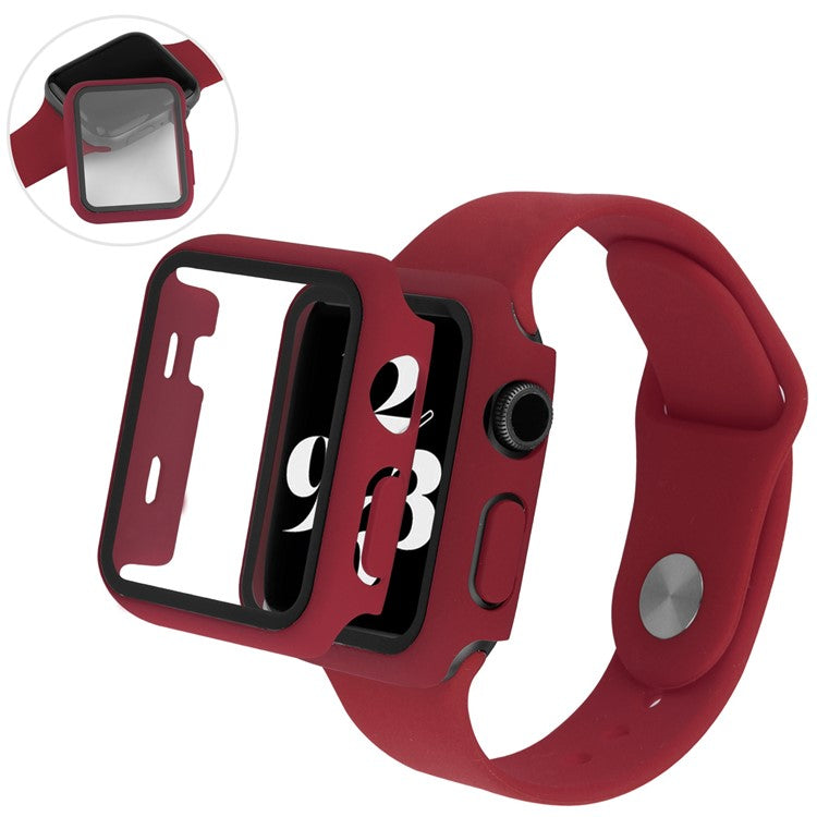 For Apple Watch SE (2022) / SE / Series 6 / 5 / 4 40mm Hard PC Frame Cover with Tempered Glass Screen Protector Overall Protective Case - Wine Red
