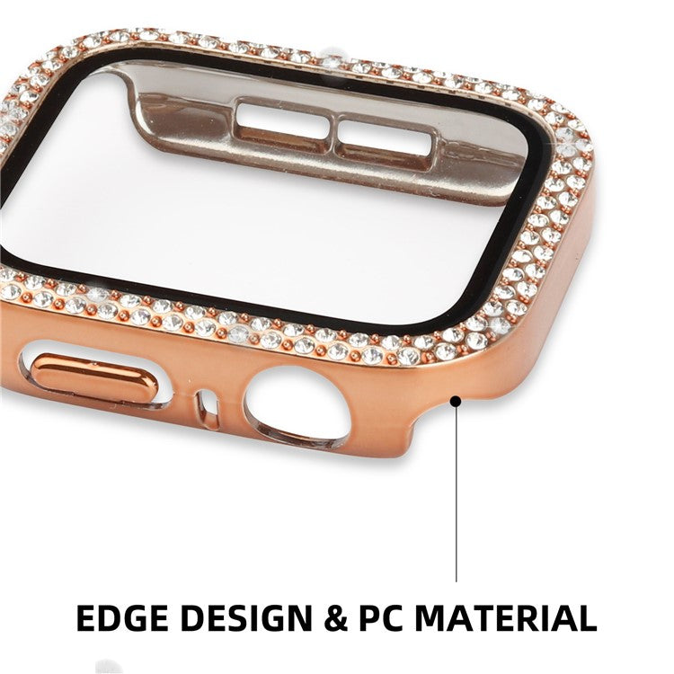 For Apple Watch SE (2022) 40mm / SE 40mm / Series 6 / 5 / 4 40mm Bling Rhinestone Hard PC Case with Tempered Glass Screen Protector Integrated Cover - Rose Gold