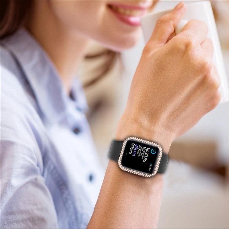 For Apple Watch SE (2022) 40mm / SE 40mm / Series 6 / 5 / 4 40mm Bling Rhinestone Hard PC Case with Tempered Glass Screen Protector Integrated Cover - Rose Gold