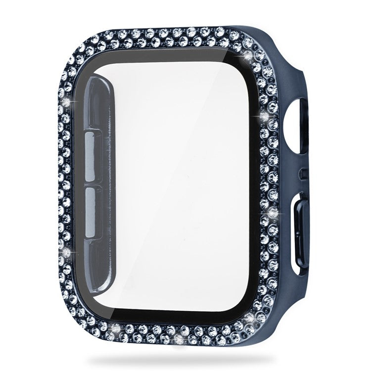 For Apple Watch SE (2022) 40mm / SE 40mm / Series 6 / 5 / 4 40mm Bling Rhinestone Hard PC Case with Tempered Glass Screen Protector Integrated Cover - Blue