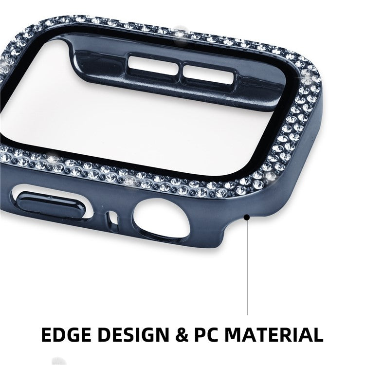 For Apple Watch SE (2022) 40mm / SE 40mm / Series 6 / 5 / 4 40mm Bling Rhinestone Hard PC Case with Tempered Glass Screen Protector Integrated Cover - Blue