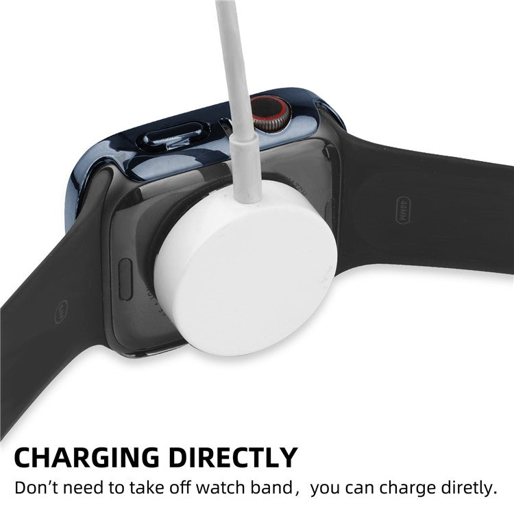 For Apple Watch SE (2022) 40mm / SE 40mm / Series 6 / 5 / 4 40mm Bling Rhinestone Hard PC Case with Tempered Glass Screen Protector Integrated Cover - Blue