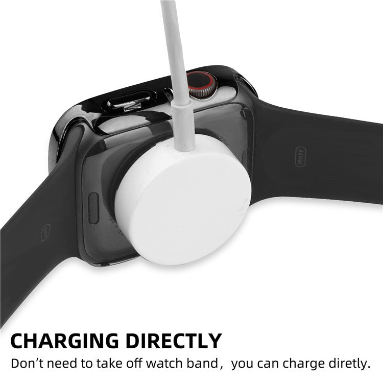 For Apple Watch SE (2022) / SE / Series 6 / 5 / 4 44mm Double Bling Rhinestone Overall Hard PC Case with Tempered Glass Screen Protector Integrated Watch Cover - Black