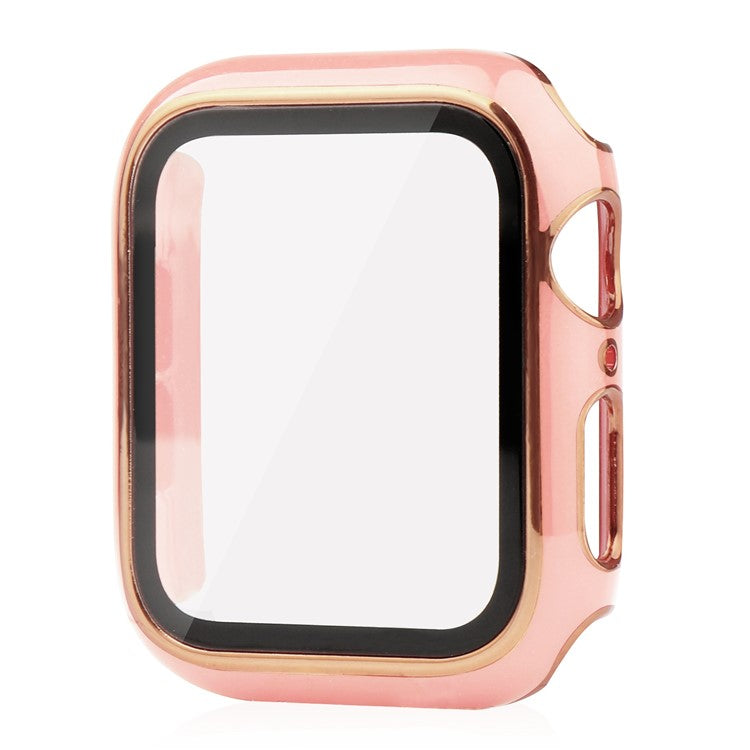 For Apple Watch Series 9 / 8 / 7 45mm Dual Color Electroplating Watch Case Built-in Tempered Glass Screen Protector Hard PC Overall Protective Cover - Pink / Gold