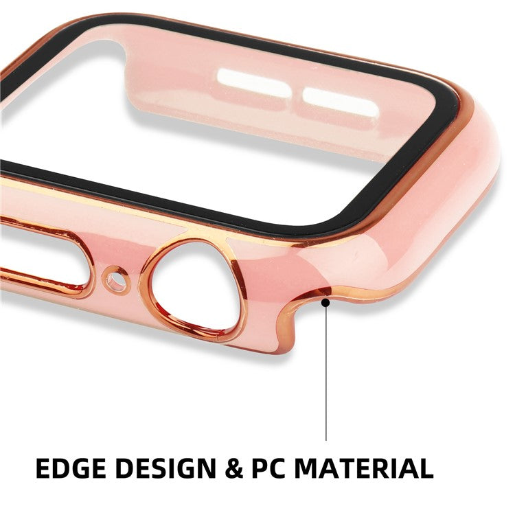 For Apple Watch Series 9 / 8 / 7 45mm Dual Color Electroplating Watch Case Built-in Tempered Glass Screen Protector Hard PC Overall Protective Cover - Pink / Gold