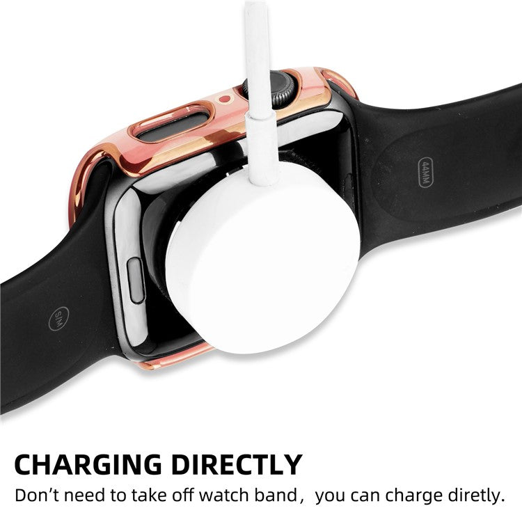 For Apple Watch Series 9 / 8 / 7 45mm Dual Color Electroplating Watch Case Built-in Tempered Glass Screen Protector Hard PC Overall Protective Cover - Pink / Gold