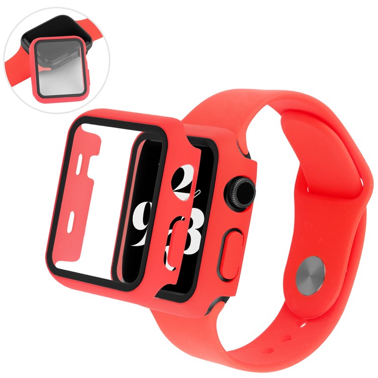 For Apple Watch Ultra 2 49mm / Ultra 49mm Hard PC Protective Frame Watch Case with Tempered Glass Screen Protector - Red