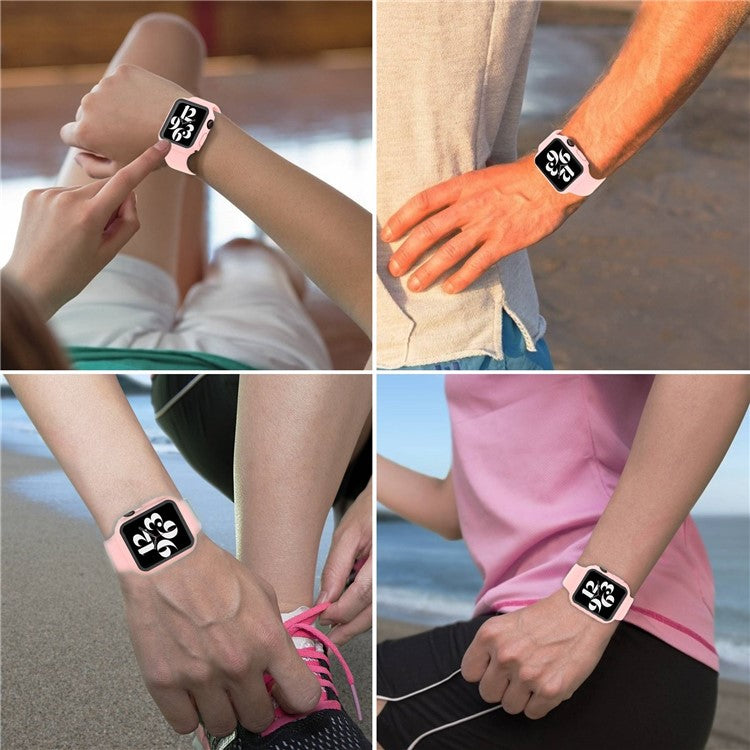 For Apple Watch Ultra 49mm Silicone Watch Band Wrist Strap + Anti-drop PC Watch Case with Tempered Glass Screen Protector - Deep Pink