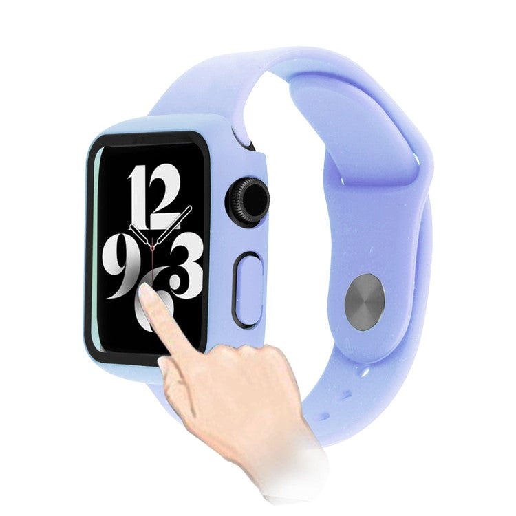 For Apple Watch SE (2022) 44mm / SE 44mm / 6 / 5 / 4 44mm Silicone Watch Strap + Full Cover Hard PC Watch Case with Tempered Glass Screen Protector - Purple