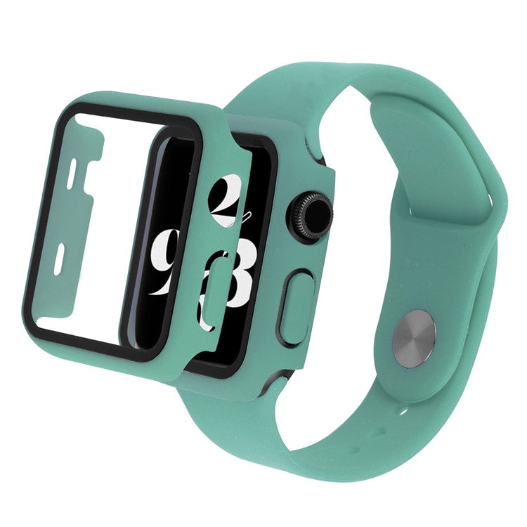 For Apple Watch SE (2022) 40mm / SE 40mm / 6 / 5 / 4 40mm Silicone Watch Strap + PC Watch Case with Tempered Glass Screen Protector Shockproof Protective Cover - Green