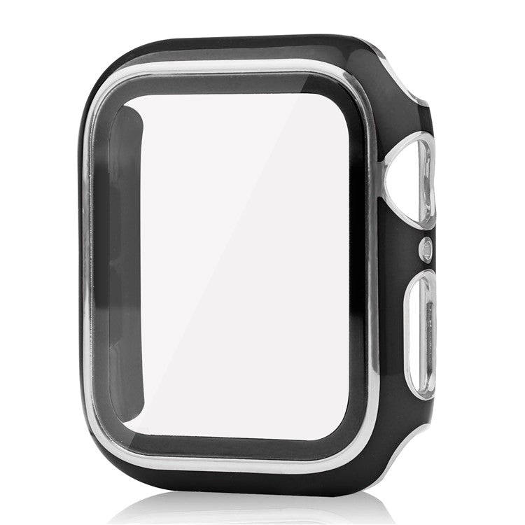 For Apple Watch Ultra 2 49mm / Ultra 49mm Anti-scratch Watch Cover Dual Color Electroplating Protective PC Case with Tempered Glass Screen Protector - Black / Silver