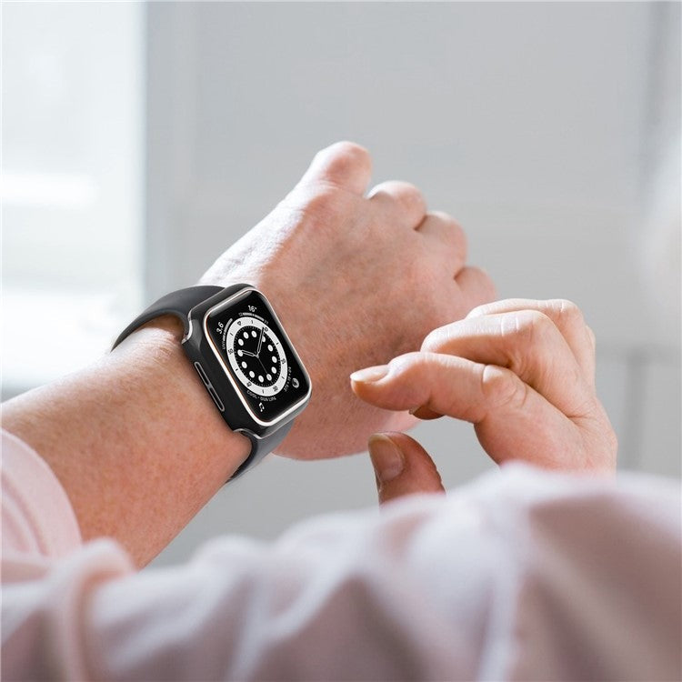 For Apple Watch Ultra 2 49mm / Ultra 49mm Anti-scratch Watch Cover Dual Color Electroplating Protective PC Case with Tempered Glass Screen Protector - Black / Silver