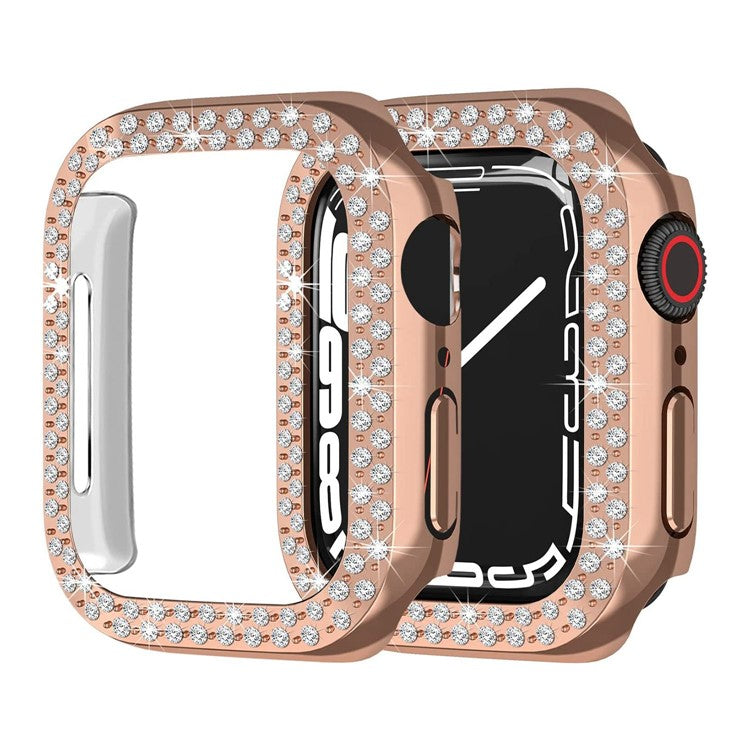 For Apple Watch SE (2022) 44mm / SE 44mm / Series 6 / 5 / 4 44mm Rhinestone Decor Hard PC Smart Watch Case Anti-scratch Protective Frame - Rose Gold