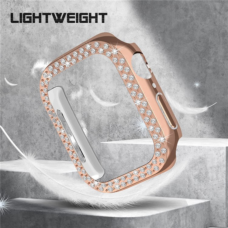 For Apple Watch SE (2022) 44mm / SE 44mm / Series 6 / 5 / 4 44mm Rhinestone Decor Hard PC Smart Watch Case Anti-scratch Protective Frame - Rose Gold