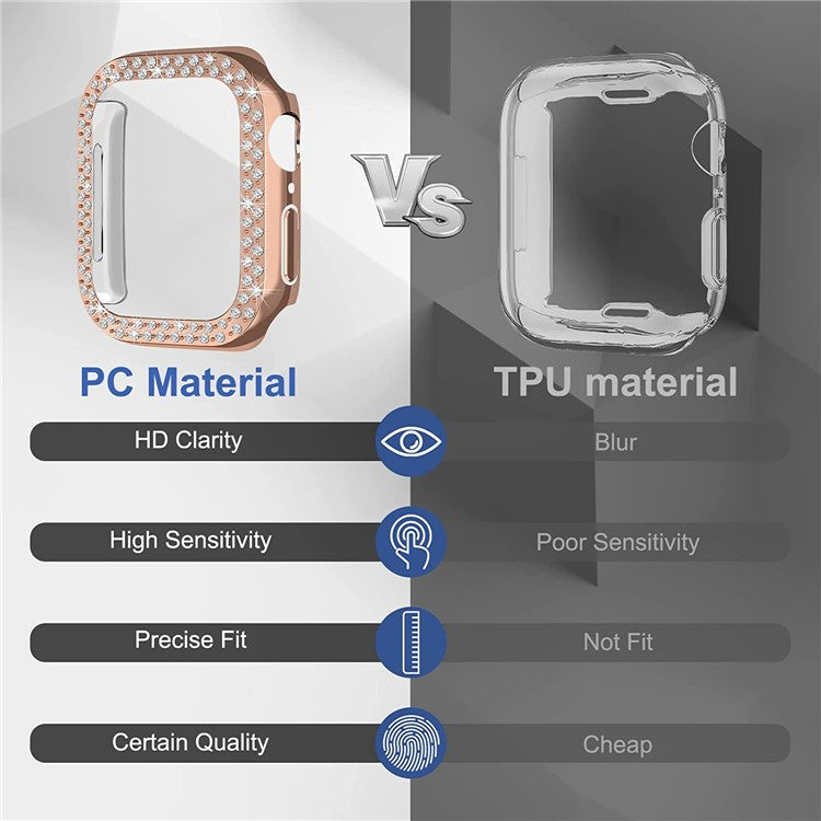 For Apple Watch SE (2022) 44mm / SE 44mm / Series 6 / 5 / 4 44mm Rhinestone Decor Hard PC Smart Watch Case Anti-scratch Protective Frame - Rose Gold