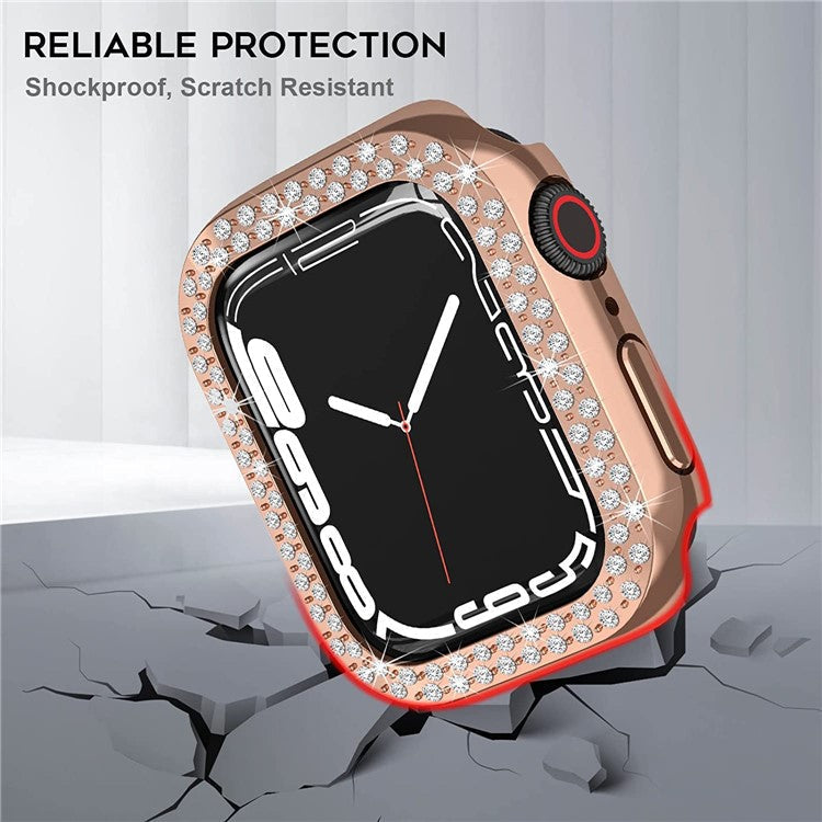 For Apple Watch SE (2022) 44mm / SE 44mm / Series 6 / 5 / 4 44mm Rhinestone Decor Hard PC Smart Watch Case Anti-scratch Protective Frame - Rose Gold