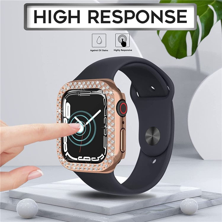 For Apple Watch SE (2022) 44mm / SE 44mm / Series 6 / 5 / 4 44mm Rhinestone Decor Hard PC Smart Watch Case Anti-scratch Protective Frame - Rose Gold