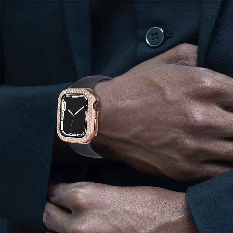 For Apple Watch SE (2022) 44mm / SE 44mm / Series 6 / 5 / 4 44mm Rhinestone Decor Hard PC Smart Watch Case Anti-scratch Protective Frame - Rose Gold