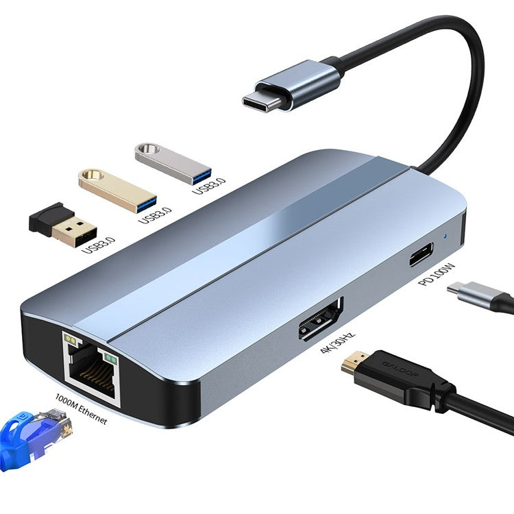 Multi-Port USB 3.0 Hub Adapter 6 in 1 USB3.0 Extender Type-C Docking Station with 3 x USB 3.0