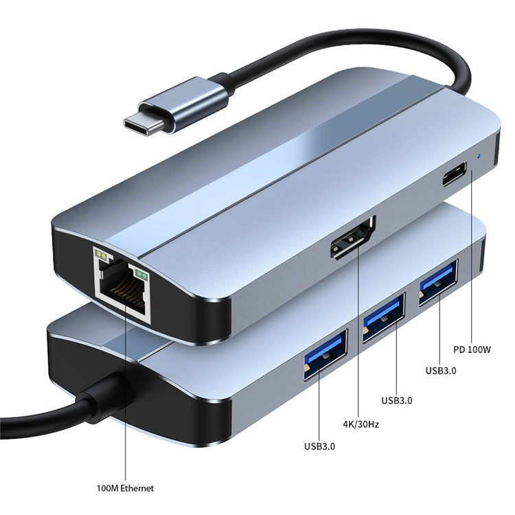 Multi-Port USB 3.0 Hub Adapter 6 in 1 USB3.0 Extender Type-C Docking Station with 3 x USB 3.0