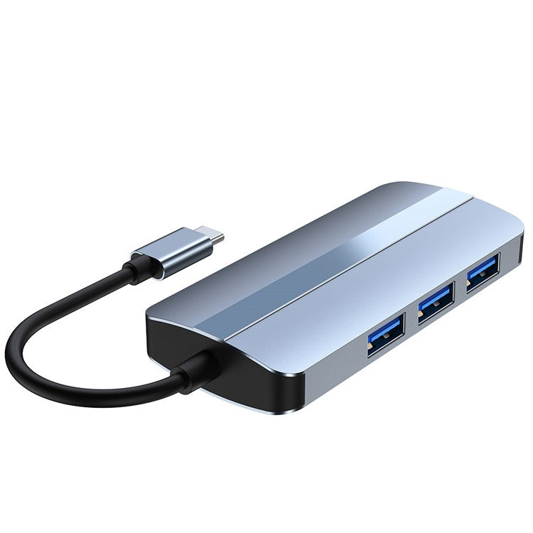 Multi-Port USB 3.0 Hub Adapter 6 in 1 USB3.0 Extender Type-C Docking Station with 3 x USB 3.0