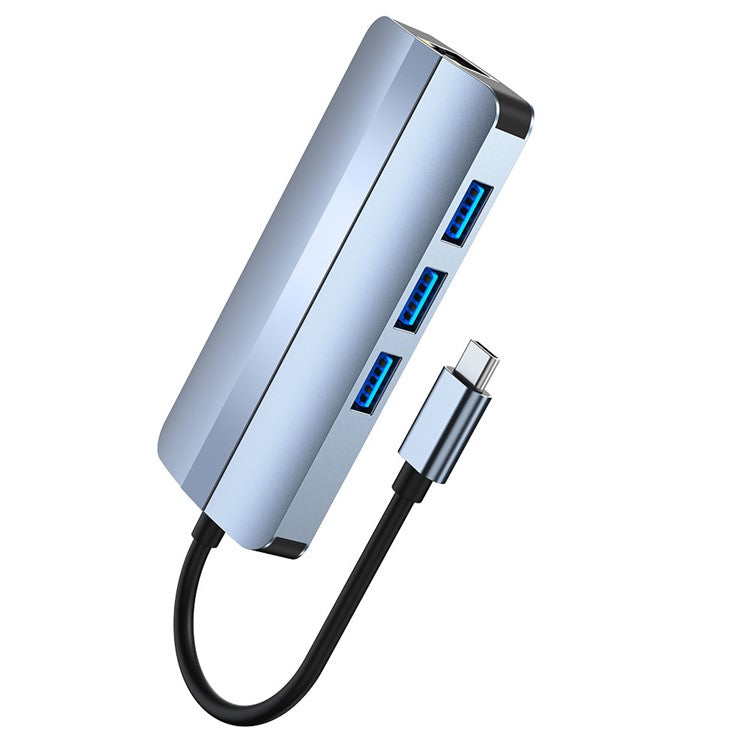 Multi-Port USB 3.0 Hub Adapter 6 in 1 USB3.0 Extender Type-C Docking Station with 3 x USB 3.0