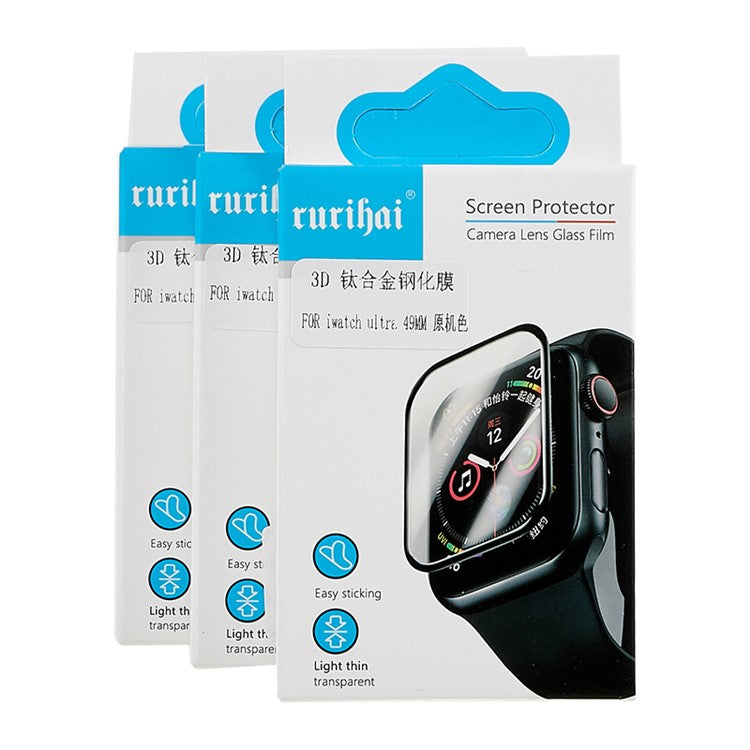 RURIHAI For Apple Watch Ultra 2 49mm / Ultra 49mm Watch Screen Protector Titanium Alloy Edge High Aluminum-silicon Glass Screen Film - Silver