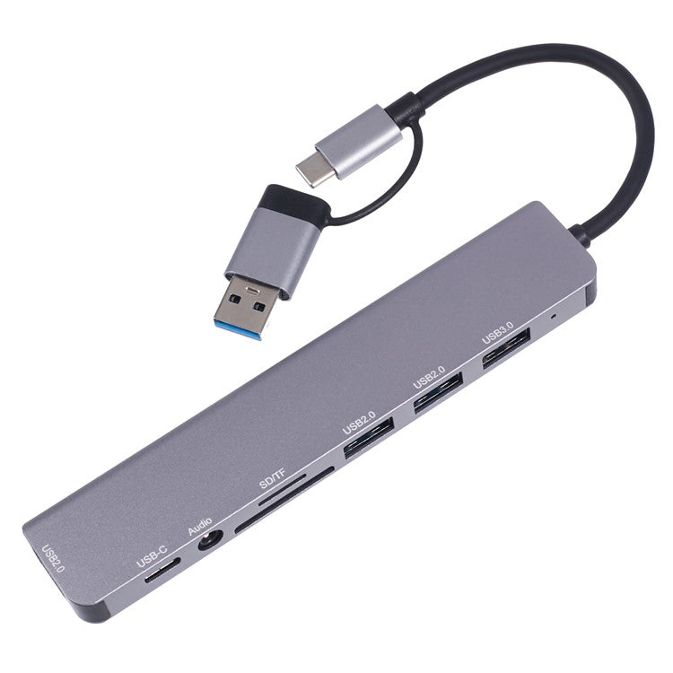 2218TU 8-in-1 Type-C Docking Station USB Hub Adapter to 2 USB3.0+2 USB 2.0+USB-C+SD / TF+3.5 Audio
