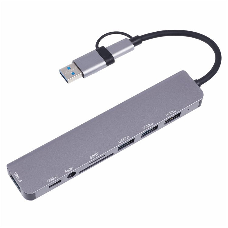 2218TU 8-in-1 Type-C Docking Station USB Hub Adapter to 2 USB3.0+2 USB 2.0+USB-C+SD / TF+3.5 Audio
