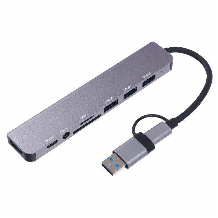 2218TU 8-in-1 Type-C Docking Station USB Hub Adapter to 2 USB3.0+2 USB 2.0+USB-C+SD / TF+3.5 Audio
