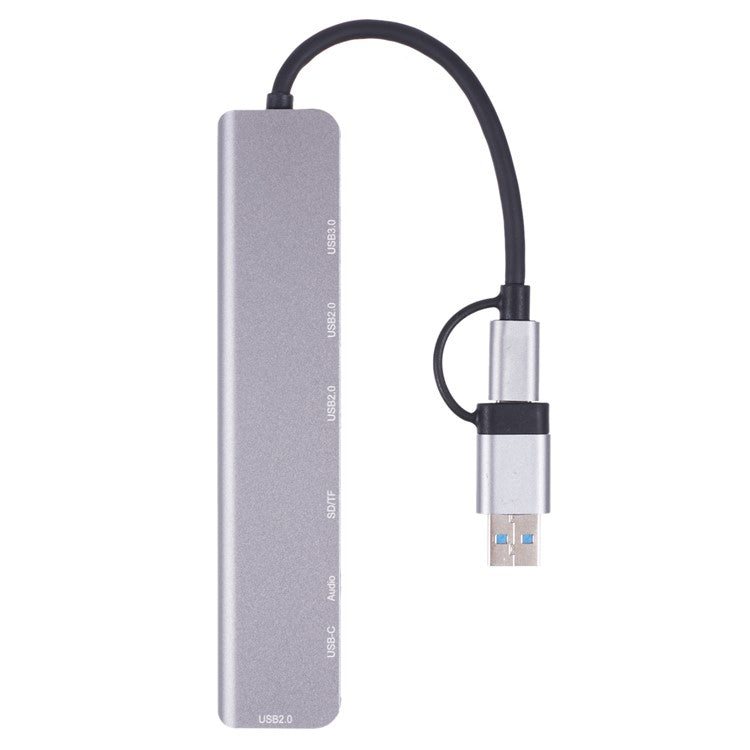 2218TU 8-in-1 Type-C Docking Station USB Hub Adapter to 2 USB3.0+2 USB 2.0+USB-C+SD / TF+3.5 Audio