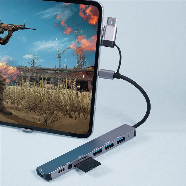 2218TU 8-in-1 Type-C Docking Station USB Hub Adapter to 2 USB3.0+2 USB 2.0+USB-C+SD / TF+3.5 Audio