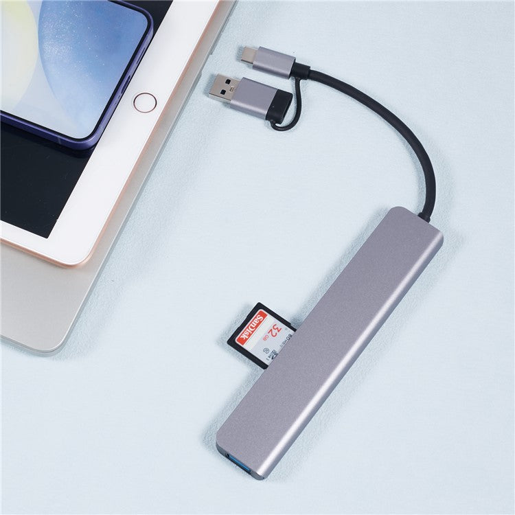 2218TU 8-in-1 Type-C Docking Station USB Hub Adapter to 2 USB3.0+2 USB 2.0+USB-C+SD / TF+3.5 Audio