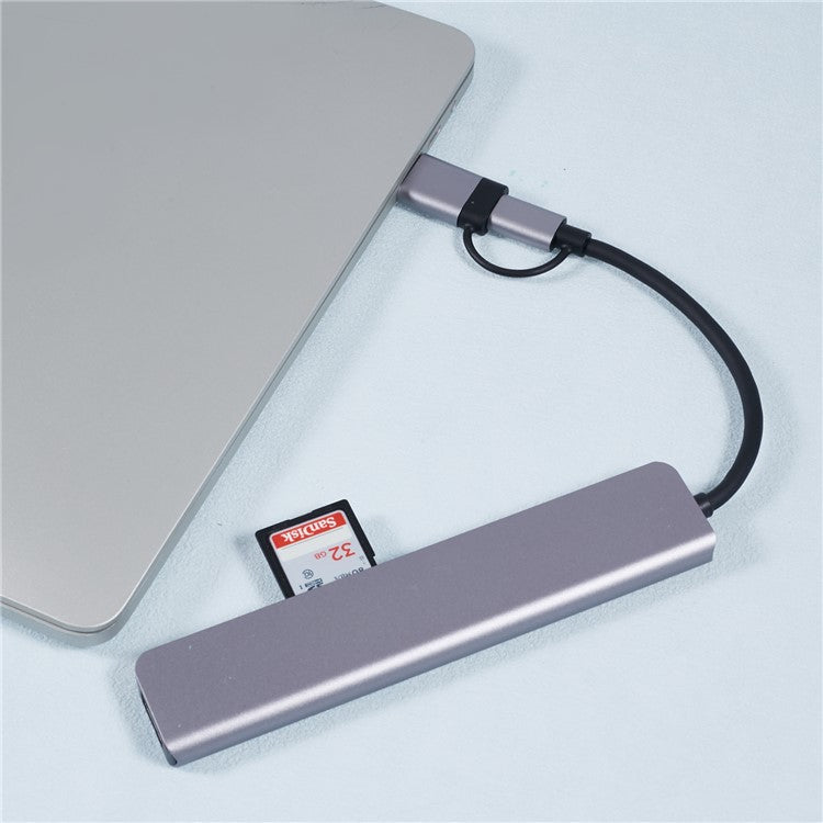 2218TU 8-in-1 Type-C Docking Station USB Hub Adapter to 2 USB3.0+2 USB 2.0+USB-C+SD / TF+3.5 Audio
