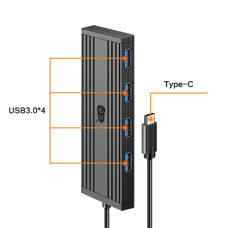 KAWAU H305C-15cm Type-C to 4xUSB Ports Extension Dock Station 5Gbps High Speed Data Transfer USB-C Hub
