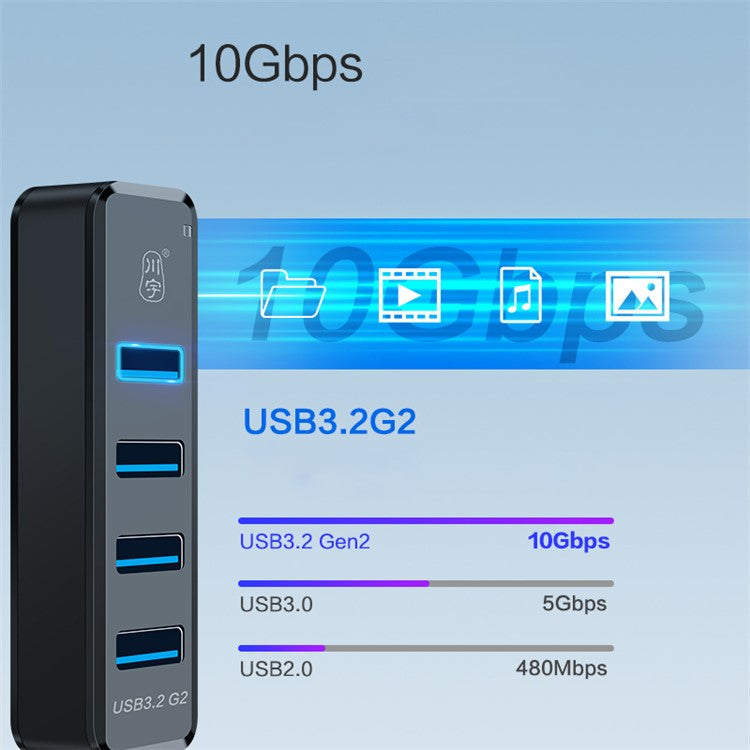 KAWAU H302pro 30cm USB-C Docking Station 10Gbps High-Speed 4 USB3.2 G2 Hub Adapter with Type-C Charging Port