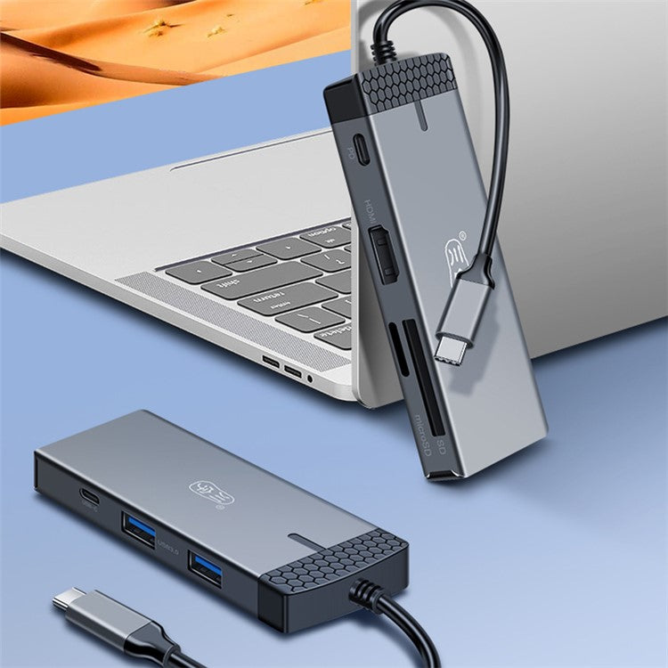 KAWAU H352 15cm Type-C Hub Adapter USB-C Docking Station with HD+2 USB3.0+Type-C+PD3.0+SD / TF Ports