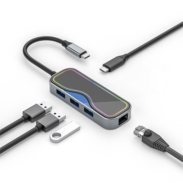 2308 7-in-1 Docking Station Type-C to USB3.0x3 + TF / SD + Type-C + Gigabit Network USB Hub Adapter