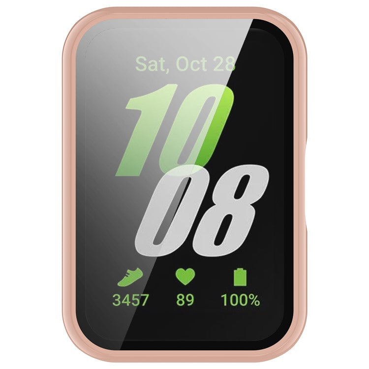 For Samsung Galaxy Fit3 (SM-R390) Case with Tempered Glass Screen Protector Full Coverage Hard PC Watch Cover - Glossy Pink