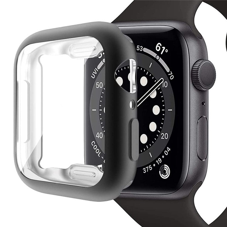 For Apple Watch SE (2022) / SE / 6 / 5 / 4 44mm Soft TPU Case Electroplating Watch Case Cover with Screen Protector - Black