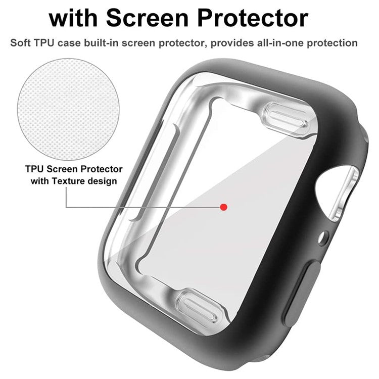 For Apple Watch SE (2022) / SE / 6 / 5 / 4 44mm Soft TPU Case Electroplating Watch Case Cover with Screen Protector - Black