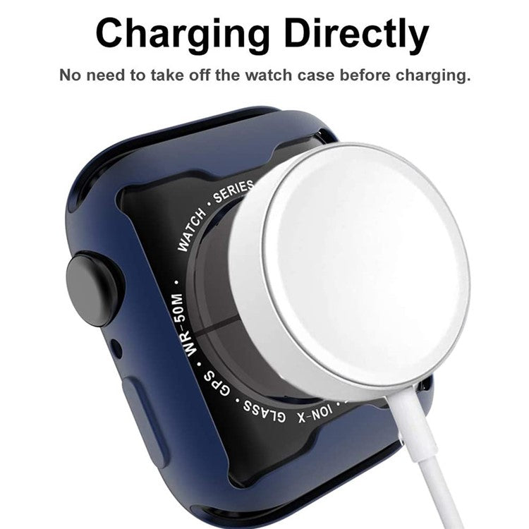 For Apple Watch Series 3 / 2 / 1 42mm Soft TPU Case with Screen Protector Electroplated Watch Cover - Blue