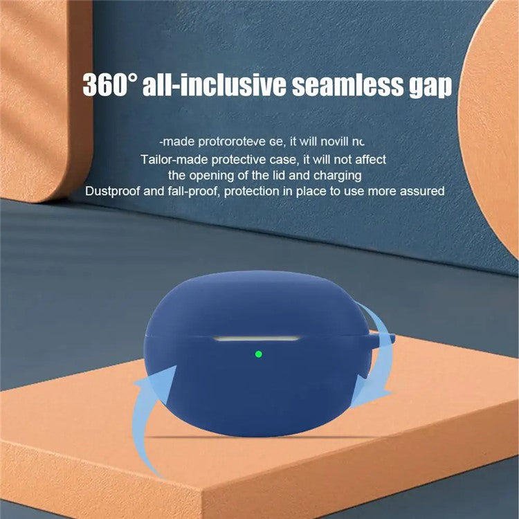 Dust Cover for Realme Buds Air 6 Pro Bluetooth Earphones Silicone Case with Anti-Lost Buckle - Dark Blue