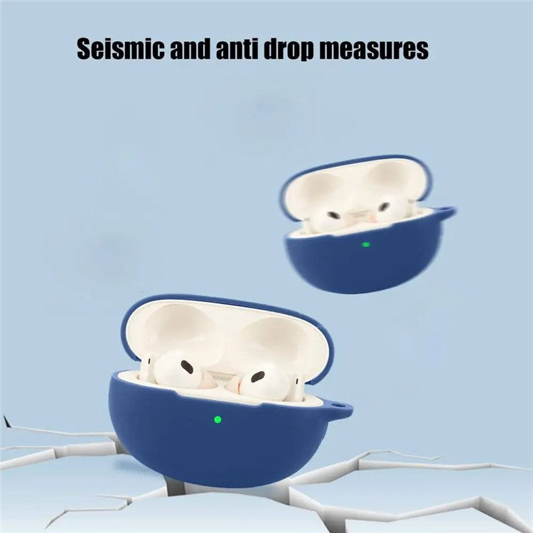 Dust Cover for Realme Buds Air 6 Pro Bluetooth Earphones Silicone Case with Anti-Lost Buckle - Dark Blue