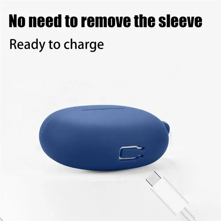 Dust Cover for Realme Buds Air 6 Pro Bluetooth Earphones Silicone Case with Anti-Lost Buckle - Dark Blue